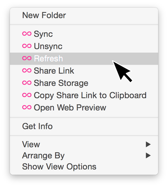 Right-click within a folder to refresh your sync view